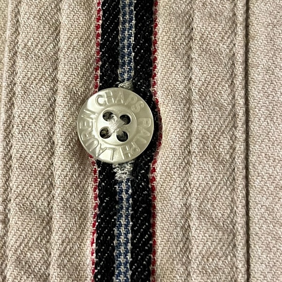 Chaps Ralph Lauren Vintage 1980s Cream Striped Short Sleeve Dress Shirt |M - Picture 6 of 9